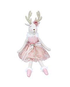 Gisela Graham White Reindeer in Pink Dress Plush Ornament